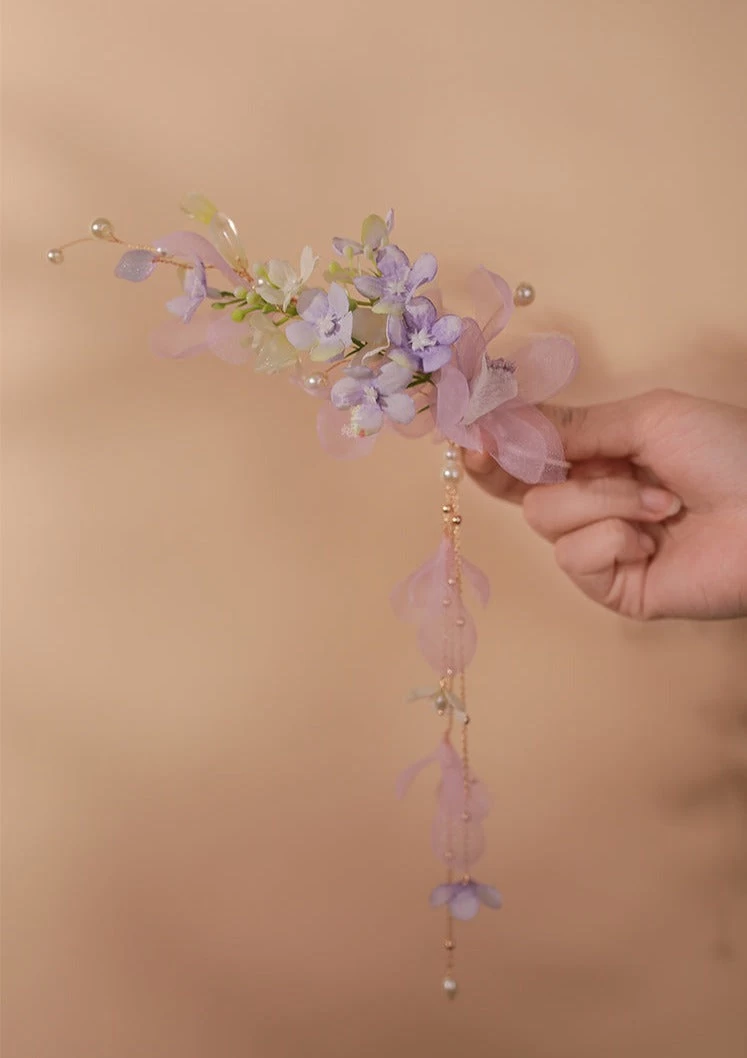 Lilac Hanfu Floral Yarn Hair Clips Pair for Daily Styling 9cm | HANFUBAO