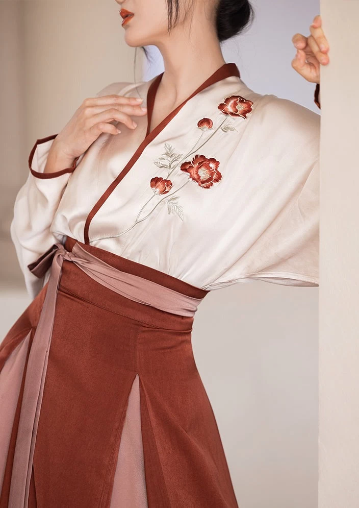 Women Modern Hanfu Lab Cotton-Silk 2-Piece Set Poppy Print | HANFUBAO