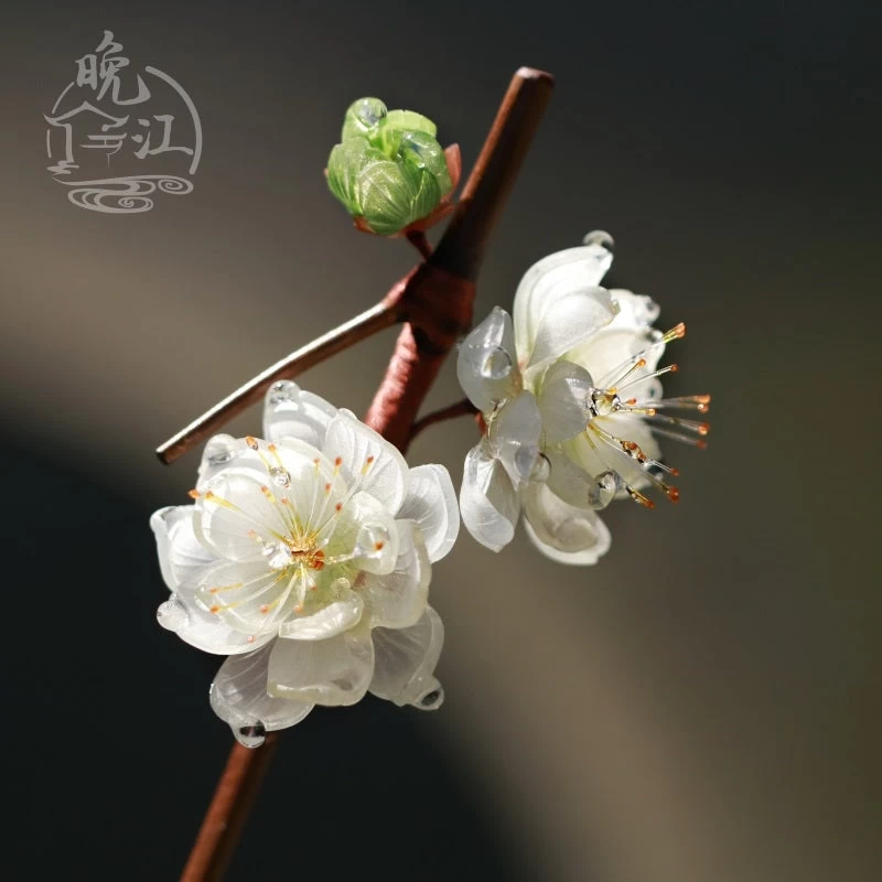 Women Shrinky Dinks Bamboo Hairpin White Plum Flowers | HANFUBAO
