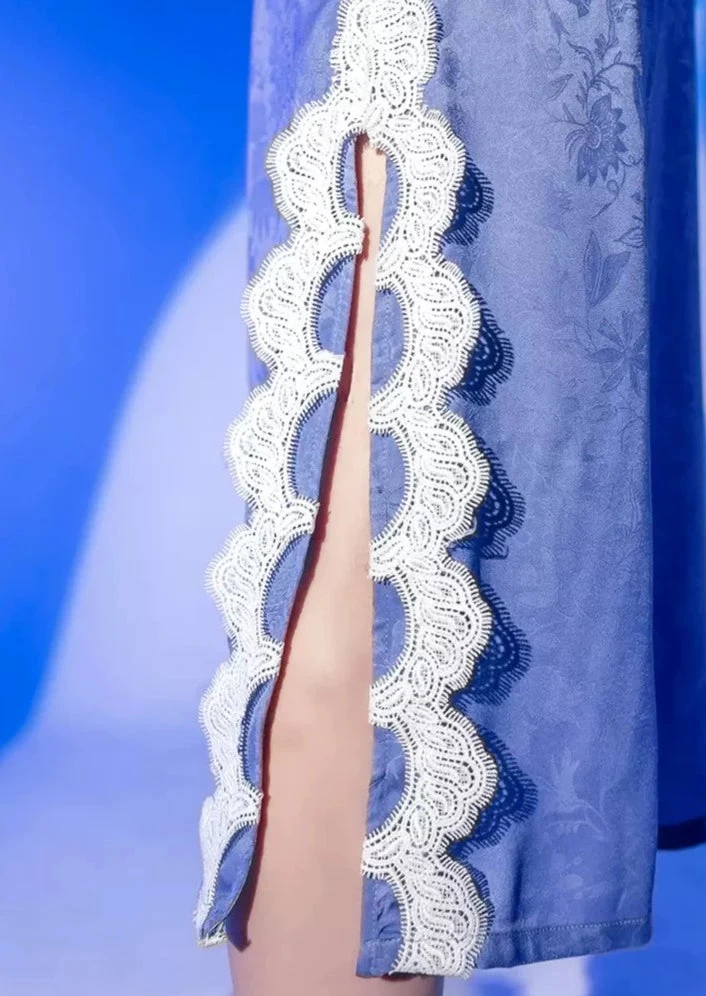 Women Blue Tears Qipao Dress  Daily Hanfu Elegant Party| HANFUBAO