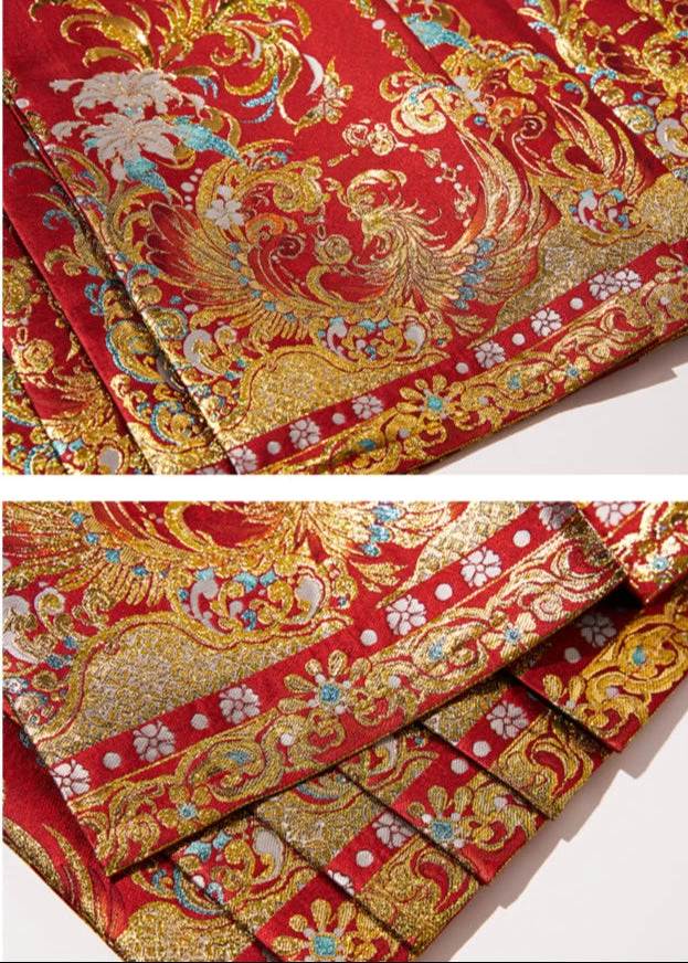 Women Modern Hanfu Wedding Set  Red Phoenix Embroidery Plus Size | HANFUBAO