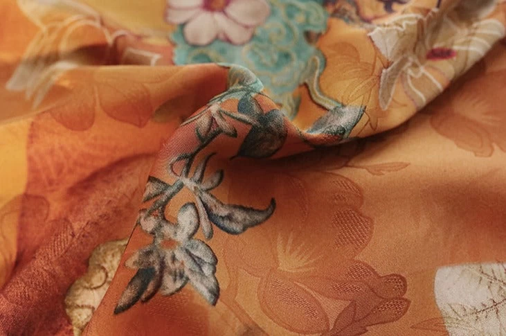 Women Modern Hanfu Gambiered Gauze Yellow Printed Qipao Dress | HANFUBAO