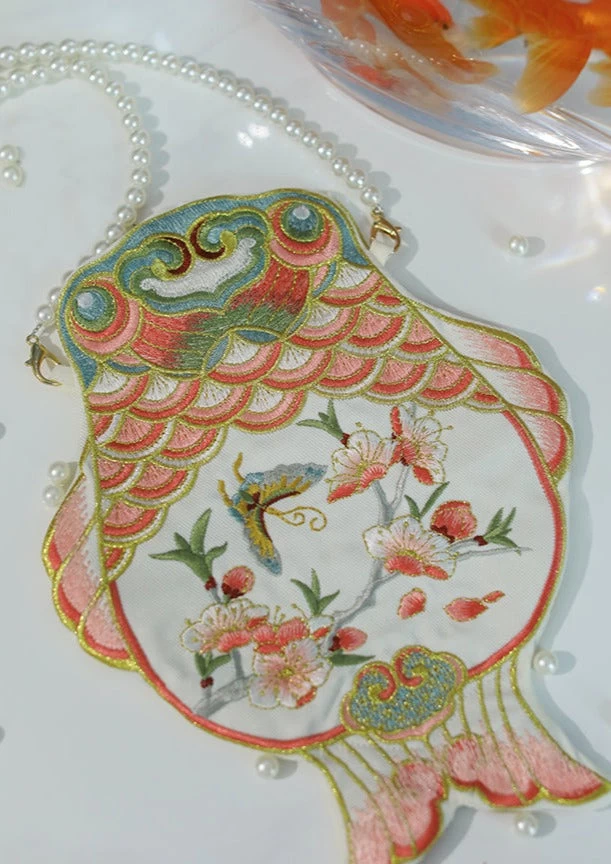 Chinese Hanfu Orange Goldfish Embroidered  Bag 18x25cm | HANFUBAO