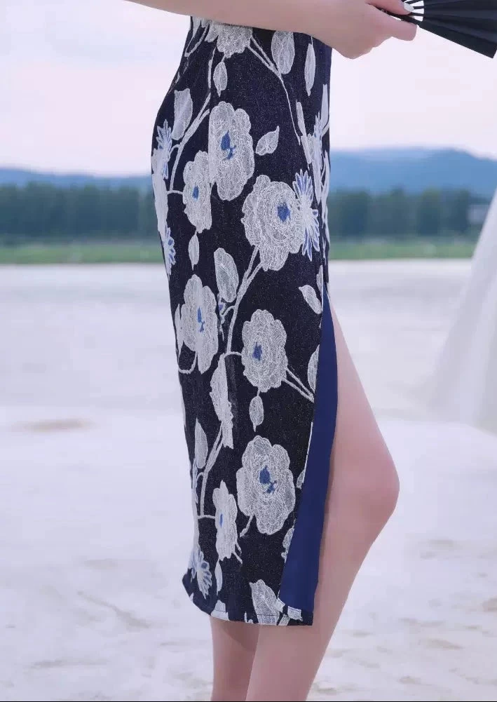 Women’s Daily Hanfu Qipao Dress, Floral Pattern  | HANFUBAO