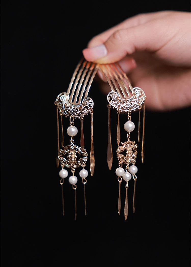 Women Metal Tassel Hairpins for Hanfu Styling Gold | HANFUBAO