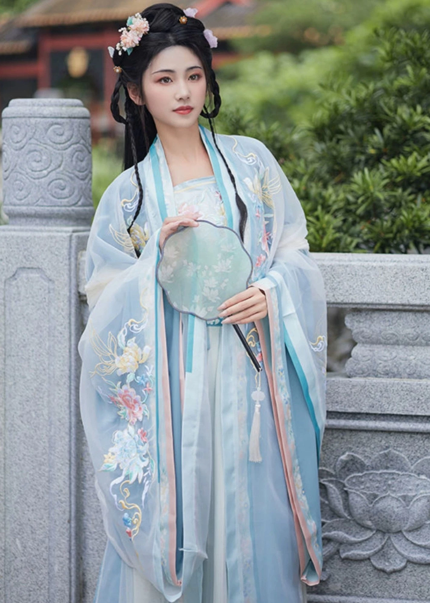 Women's 5-Piece Plus Size Embroidered Chiffon Hanfu Set for Festivals | HANFUBAO