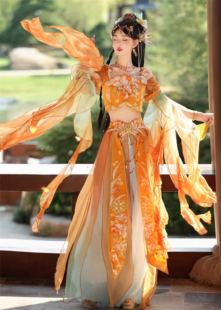 Women 5-Piece Embroidered West Regions Hanfu Dress Set Polyester| HANFUBAO