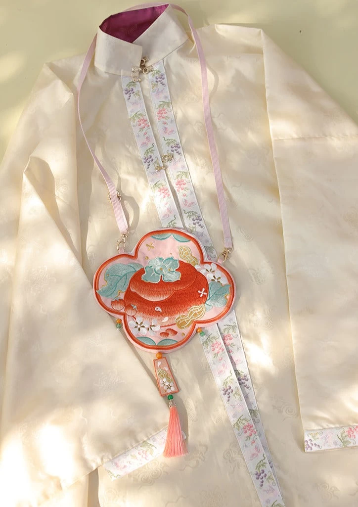 Women Embroidered Persimmon Red  Hanfu Purse 20x22cm | HANFUBAO