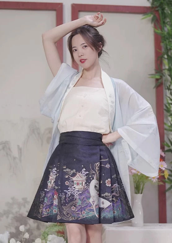 Women’s Modern 3-Piece Hanfu Set Bird Embroidery Daily Wear| HANFUBAO