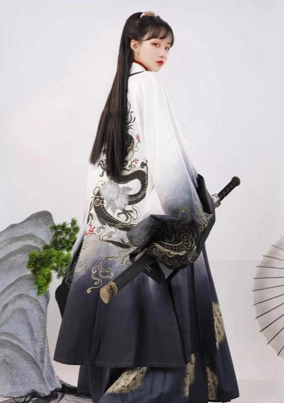 Unisex 4-Piece Daily Hanfu Dragon Embroidery Set, Hand-Wash Cotton| HANFUBAO