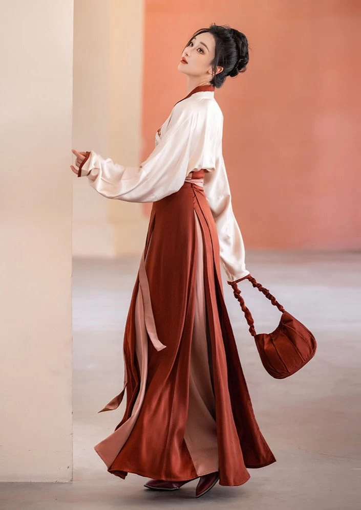 Women Modern Hanfu Lab Cotton-Silk 2-Piece Set Poppy Print | HANFUBAO