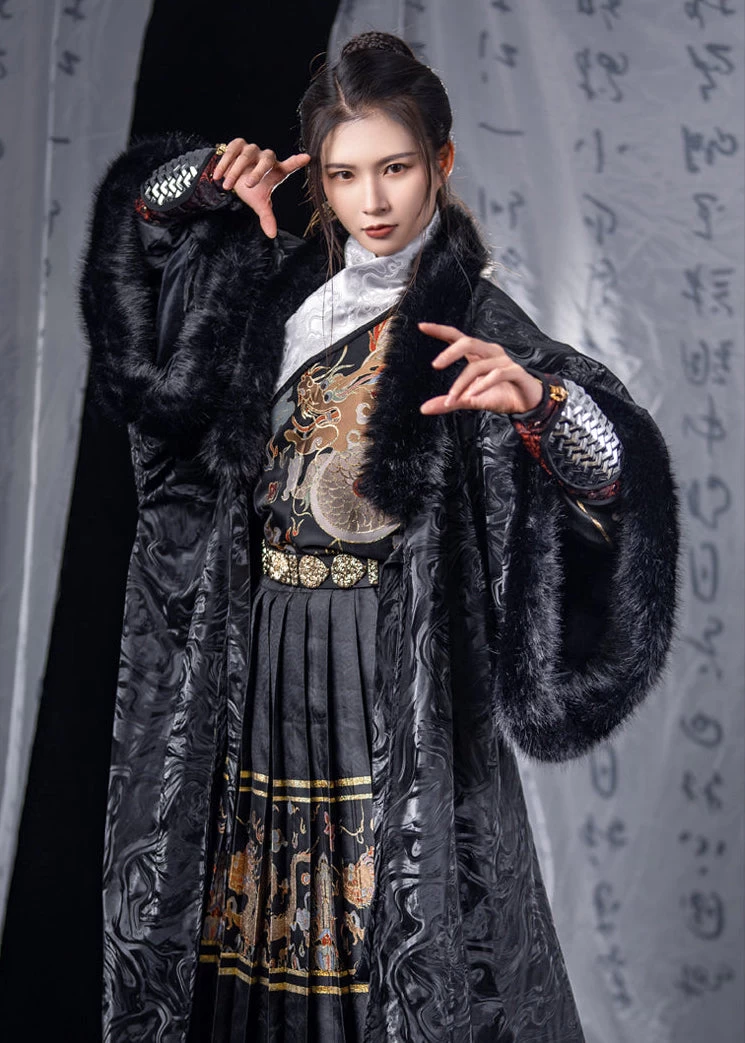 Unisex Flying Fish Embroidered Hanfu Cloak for Winter Cosplay | HANFUBAO