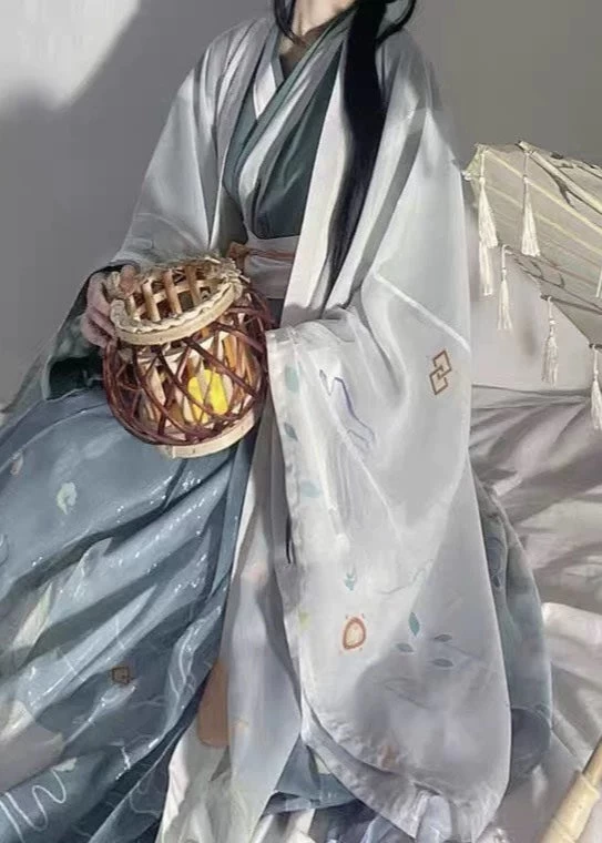 Women Chiffon Modern Plus Size Hanfu Set White 3-Piece | HANFUBAO