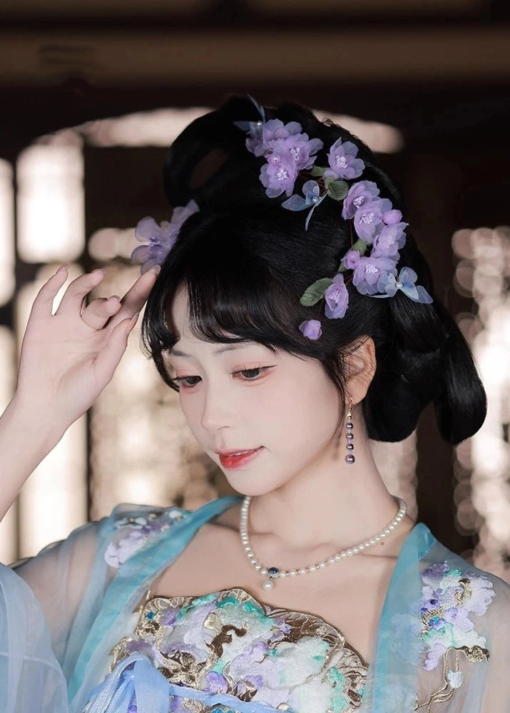 Women Crape Myrtle Yarn Flower Hair Piece for Hanfu Styling (Purple)| HANFUBAO