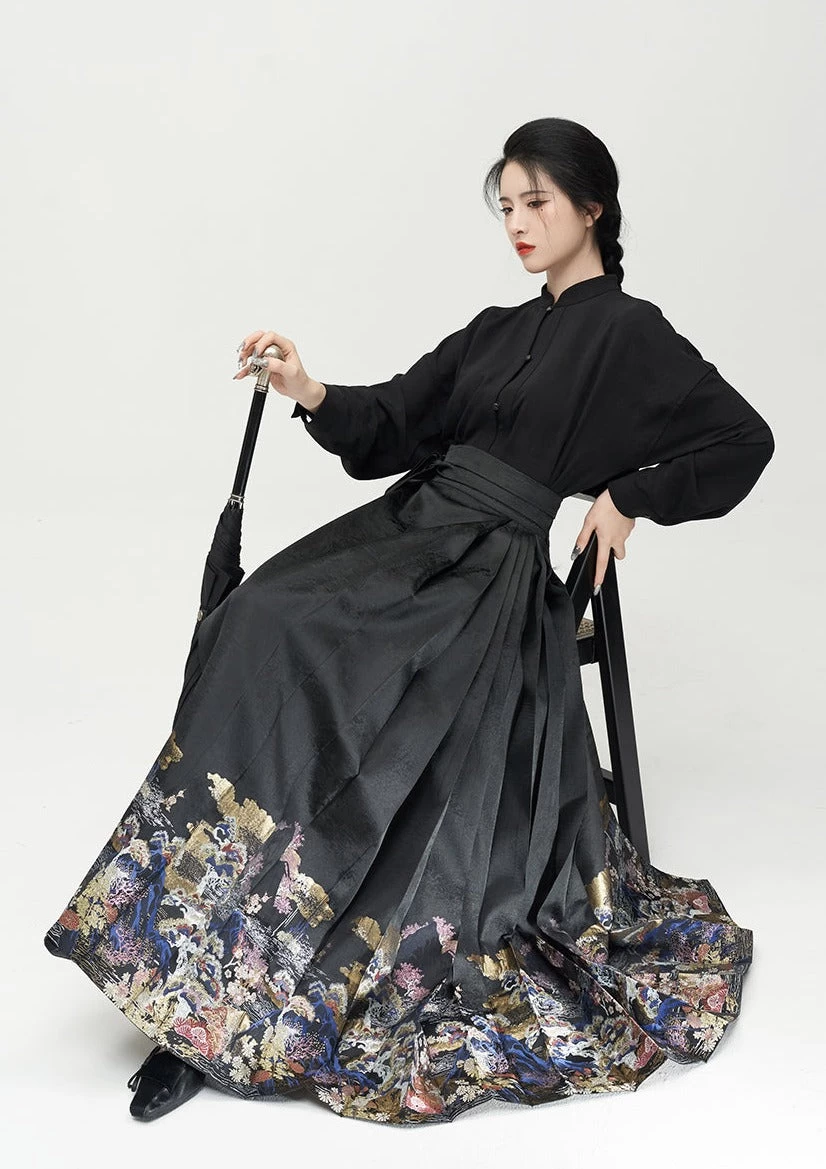 Women Modern Hanfu Blouse, Mother-of-Pearl Landscape Print | HANFUBAO