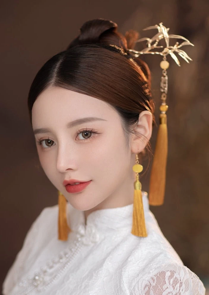 Women Chinese Knot Bridal Hanfu Hair Pins Alloy Tassel Set Red | HANFUBAO