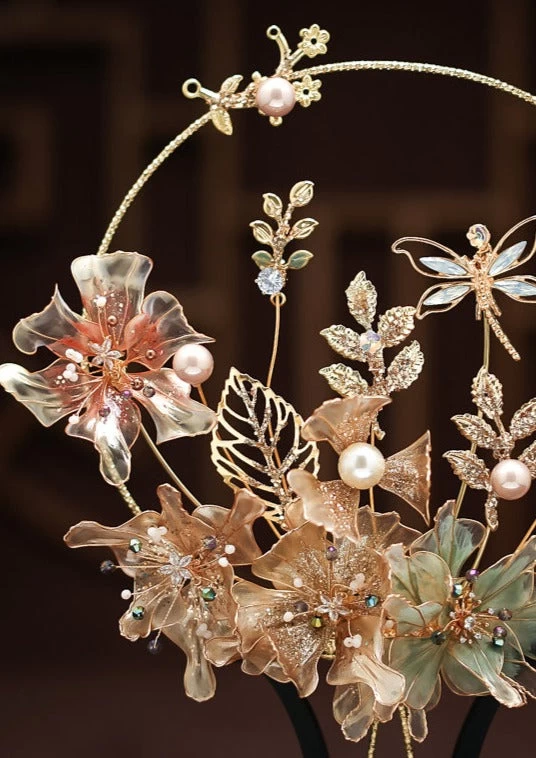 Women Alloy Bridal Hand Fan with Gemstones, Elegant Wedding | HANFUBAO