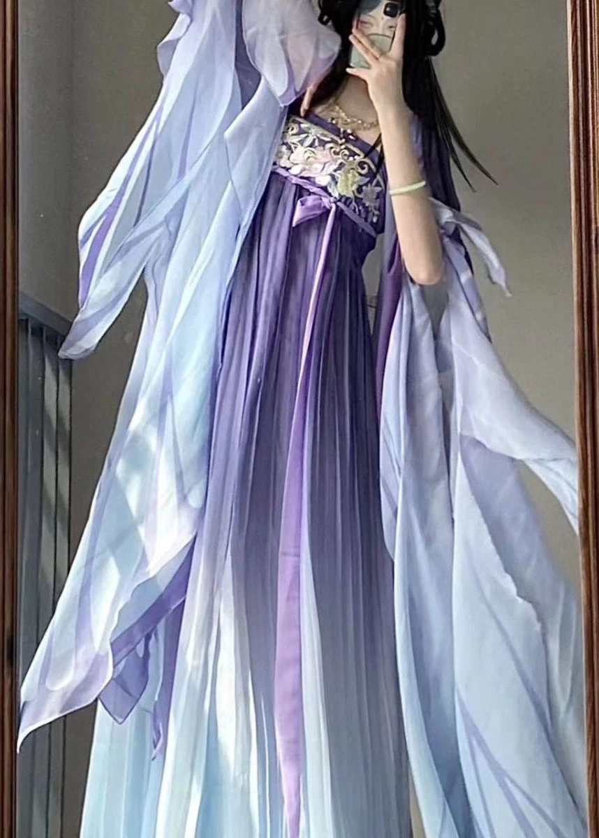 Women’s Plus Size 2-Piece Chiffon Hanfu Set Lavender Daily Wear | HANFUBAO