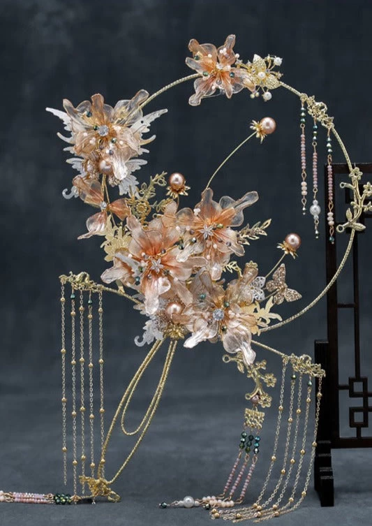 Women Alloy Bridal Hand Fan with Gemstones, Elegant Wedding | HANFUBAO
