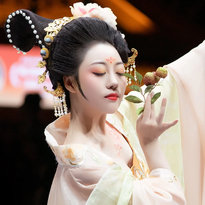 Women Copper Faux Pearl Hairpin Gold Peony Flower Crown | HANFUBAO