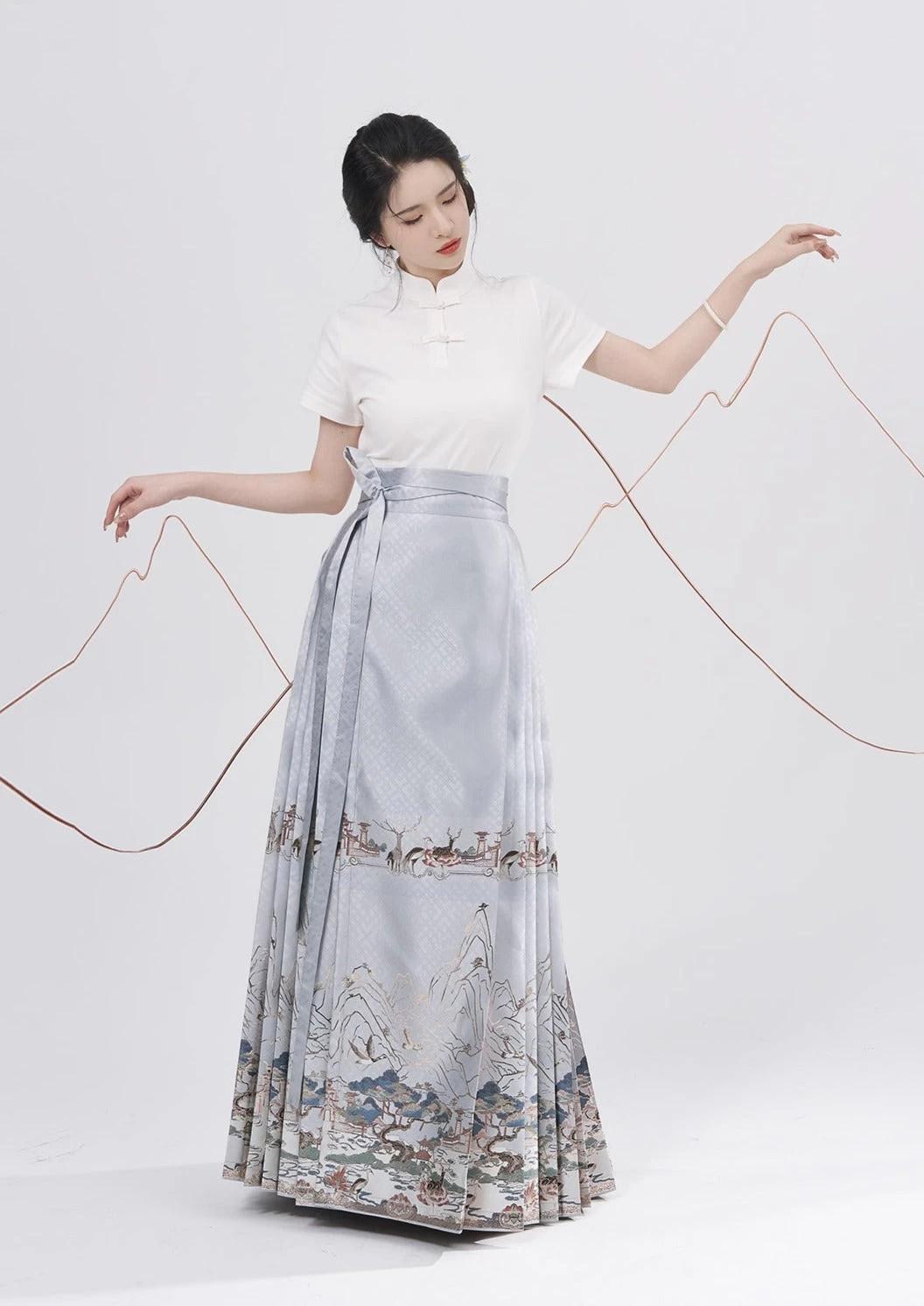 Women Modern Ma Mian Skirt Deer Lotus Embroidery Daily Hanfu| HANFUBAO