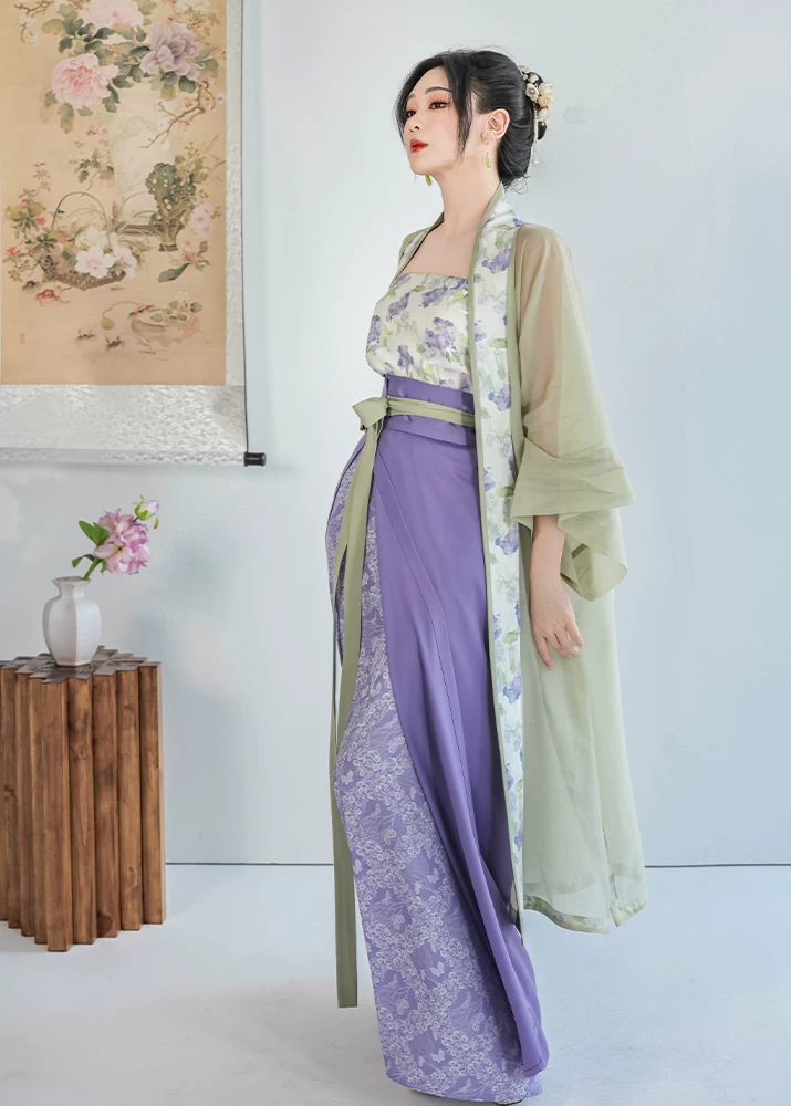 Women’s 3-Piece Daily Hanfu Set Jasmine Grape Green Tencel Blend | HANFUBAO
