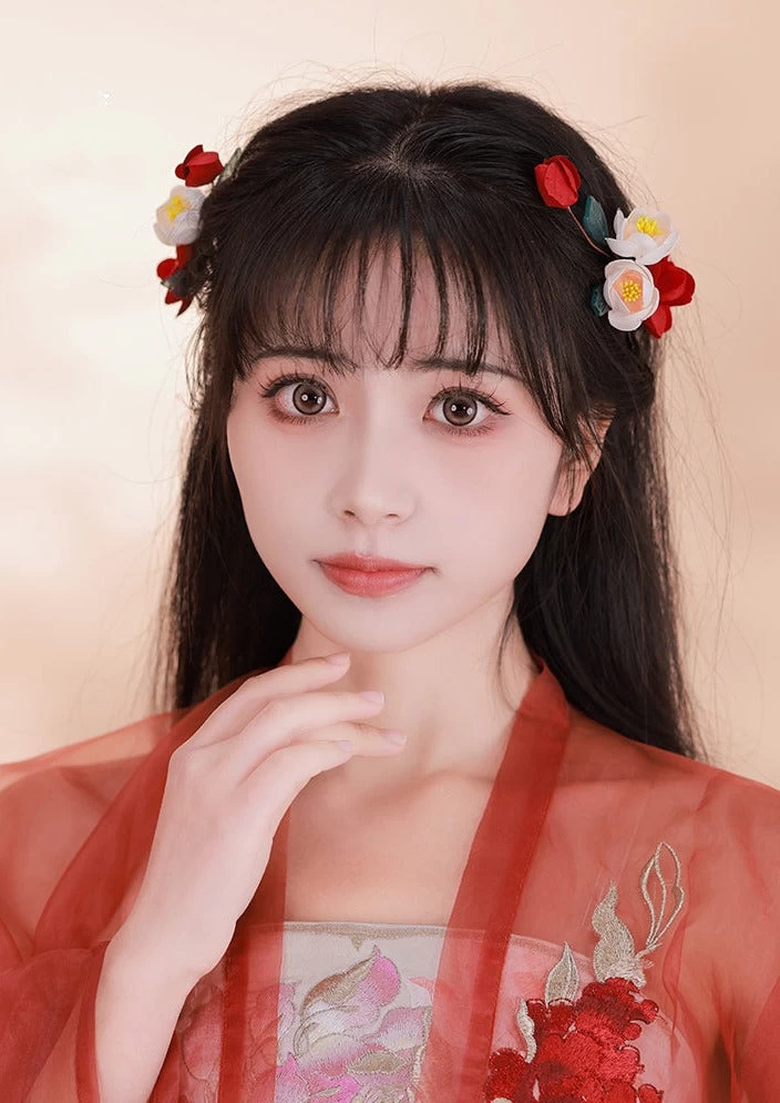 Women Camellia Floral Yarn & Faux Pearl Hair Clips Set for Hanfu Weddings| HANFUBAO