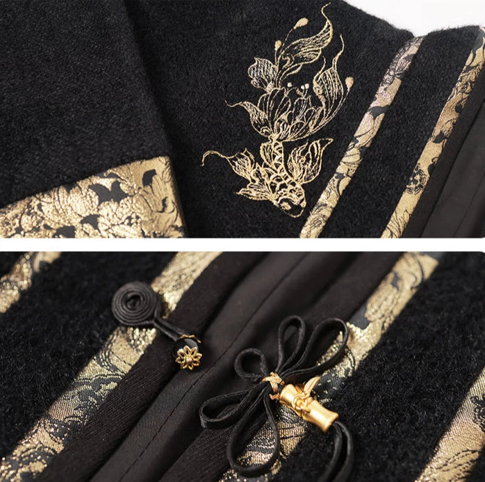 Women  Modern Hanfu 3-Piece Set Black Gold Floral Plus Size| HANFUBAO