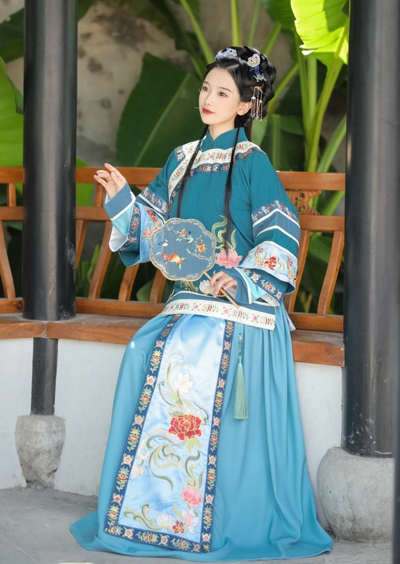 Women Modern Hanfu Cotton-Blend Qing Princess Shirt+Skirt Set | HANFUBAO