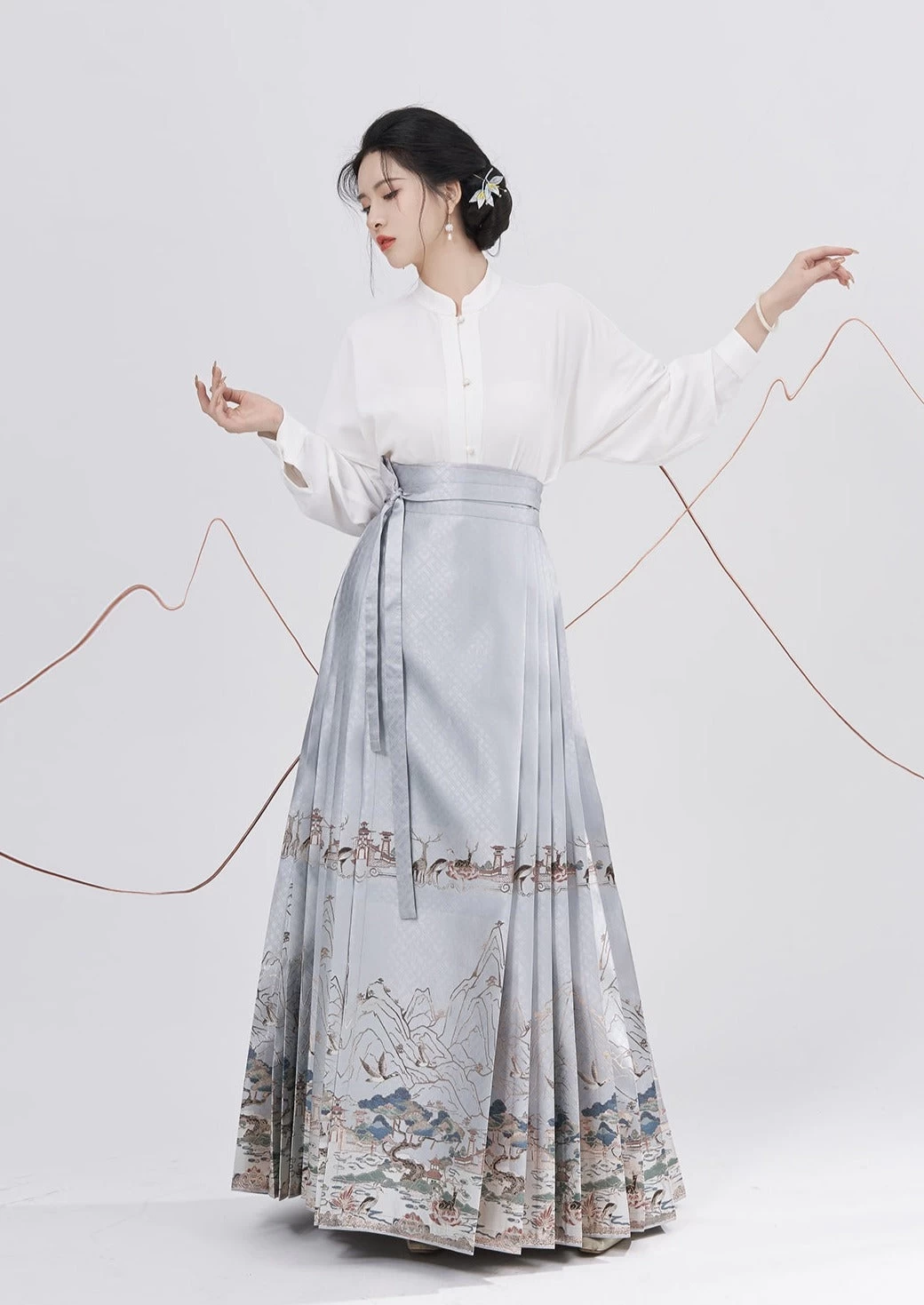 Women Modern Ma Mian Skirt Deer Lotus Embroidery Daily Hanfu| HANFUBAO