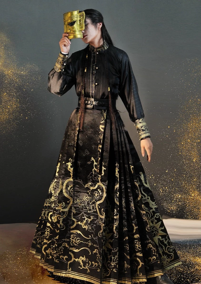 Unisex Modern Hanfu  Ma Mian Skirt Three Stars Pattern | HANFUBAO