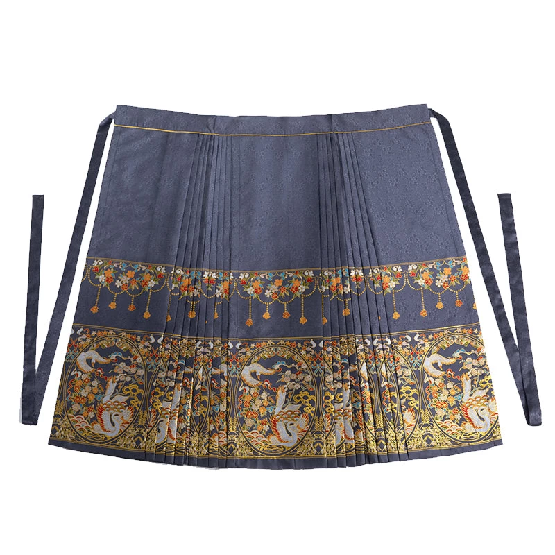 Women Modern Hanfu Satin Ma Mian Skirt Swan Print | HANFUBAO