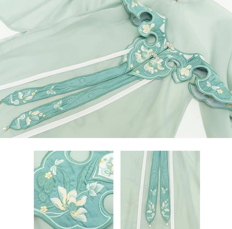 Women Ming Dynasty Hanfu Dress Butterfly Embroidery Chiffon Set Daily Wear | HANFUBAO