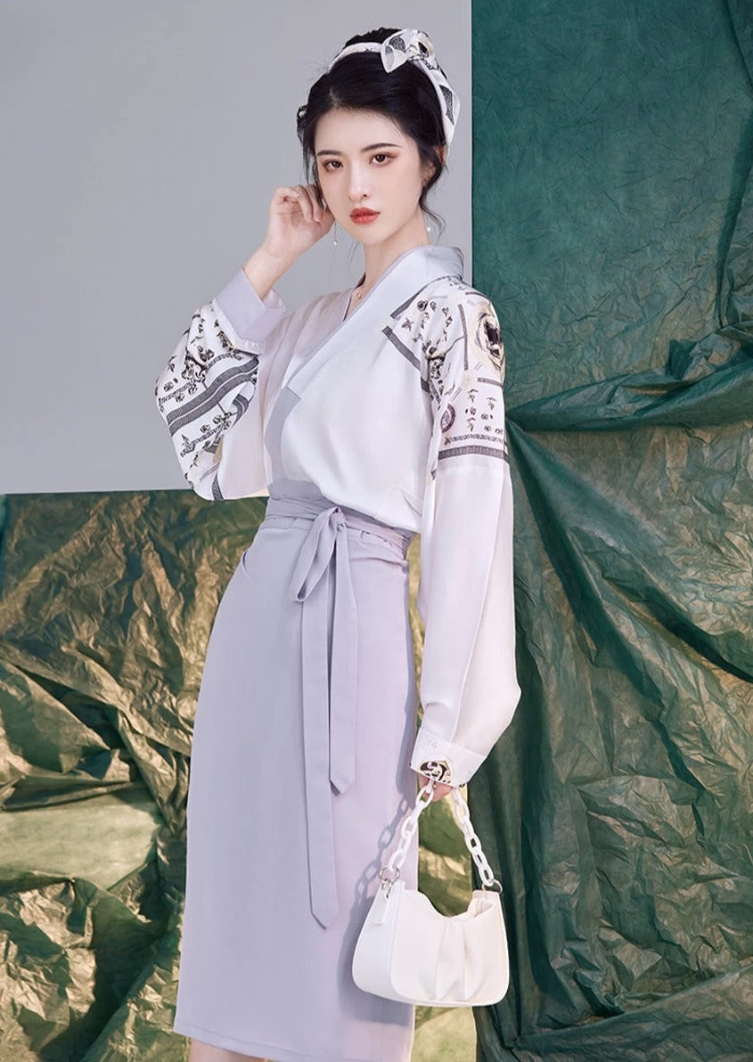 Women Modern Daily Hanfu Set White| HANFUBAO