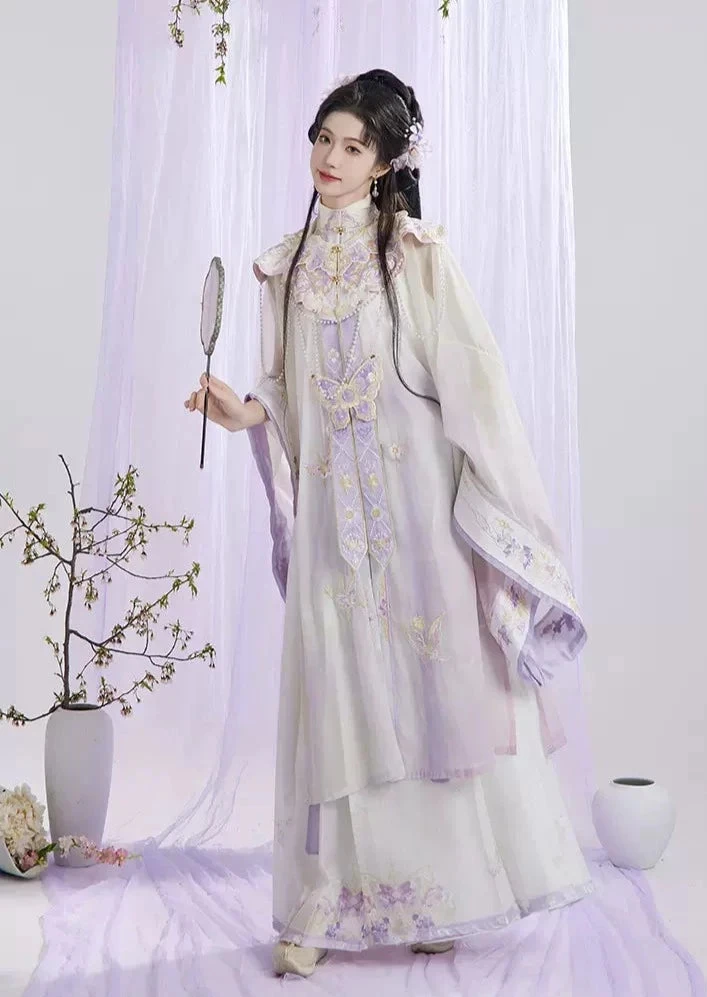 Women Modern Daily Hanfu Yarn Set Purple Floral Embroidery Plus Size | HANFUBAO