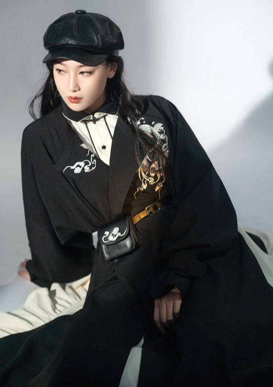 Women's Modern Hanfu Trench Coat Set White |  Blend | HANFUBAO