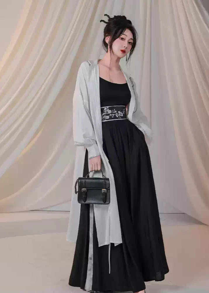 Women's Modern Hanfu Cotton Blend Pants Set | Plum Print Plus Size | HANFUBAO