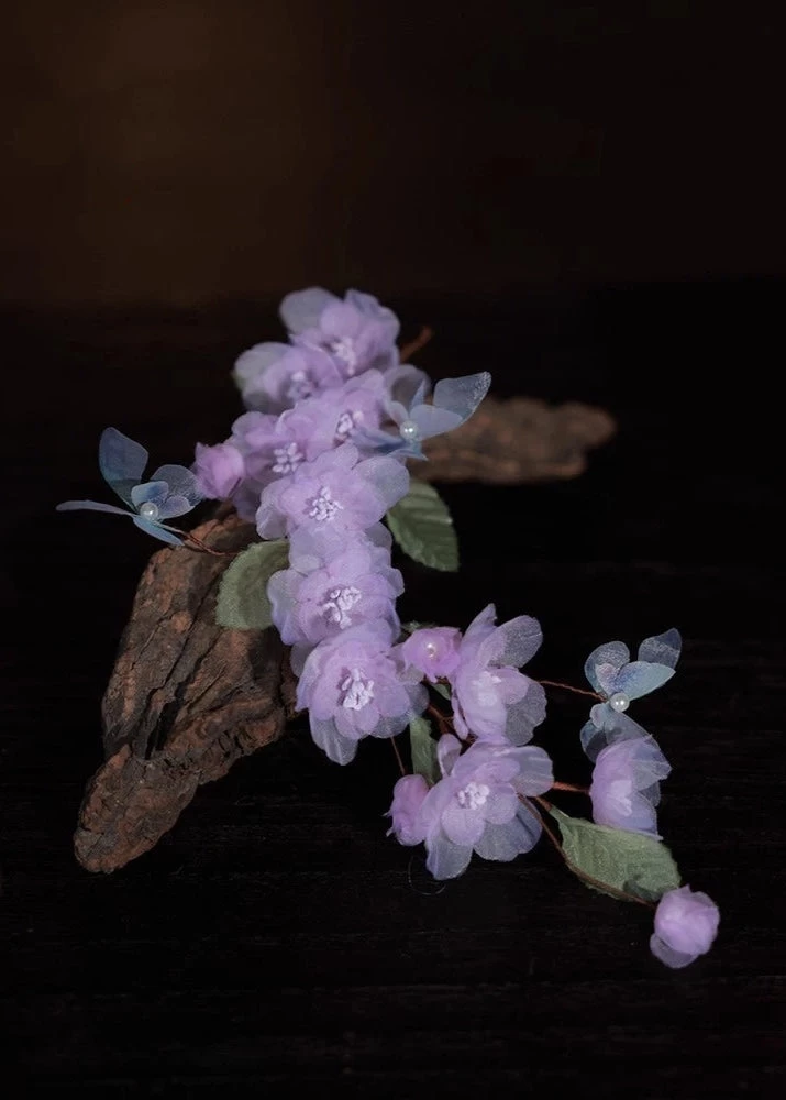 Women Crape Myrtle Yarn Flower Hair Piece for Hanfu Styling (Purple)| HANFUBAO