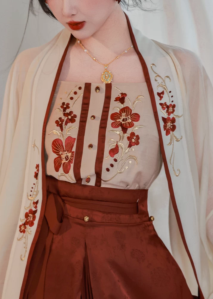 Women's Daily Hanfu 3-Piece Set Crimson Tencel Blend Plus Size | HANFUBAO