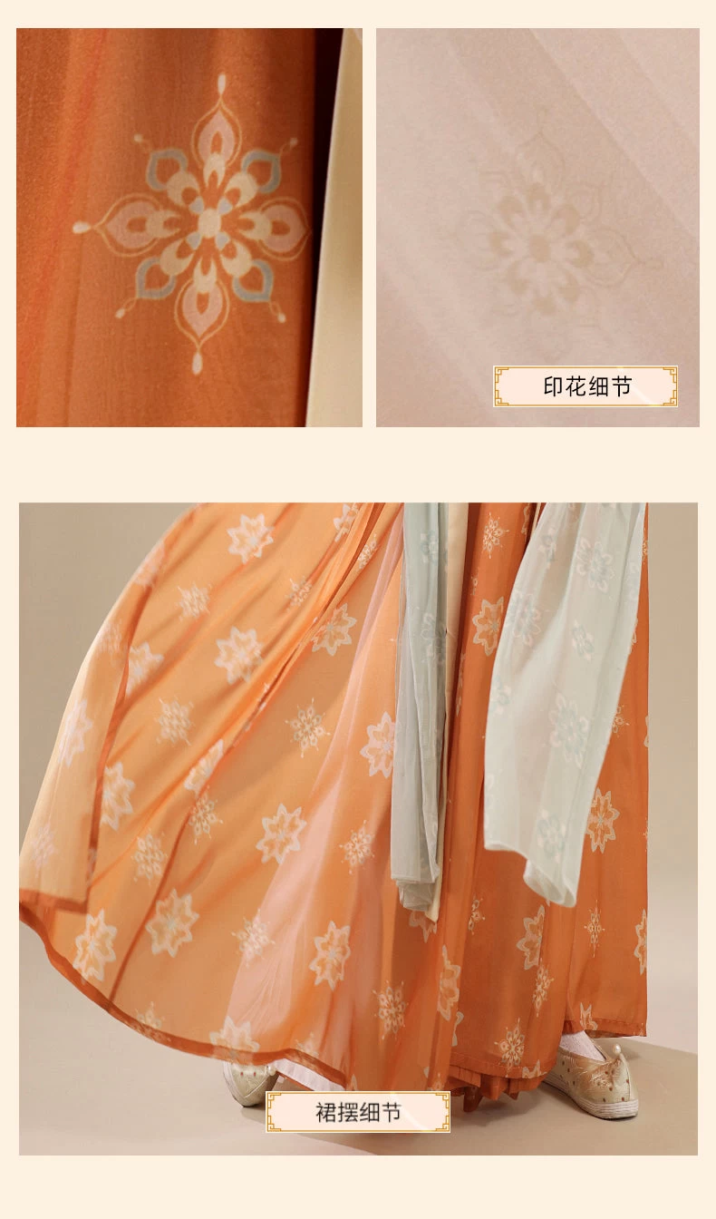 Women's Vintage Floral Embroidery Orange Chiffon Hanfu Dress Set| HANFUBAO