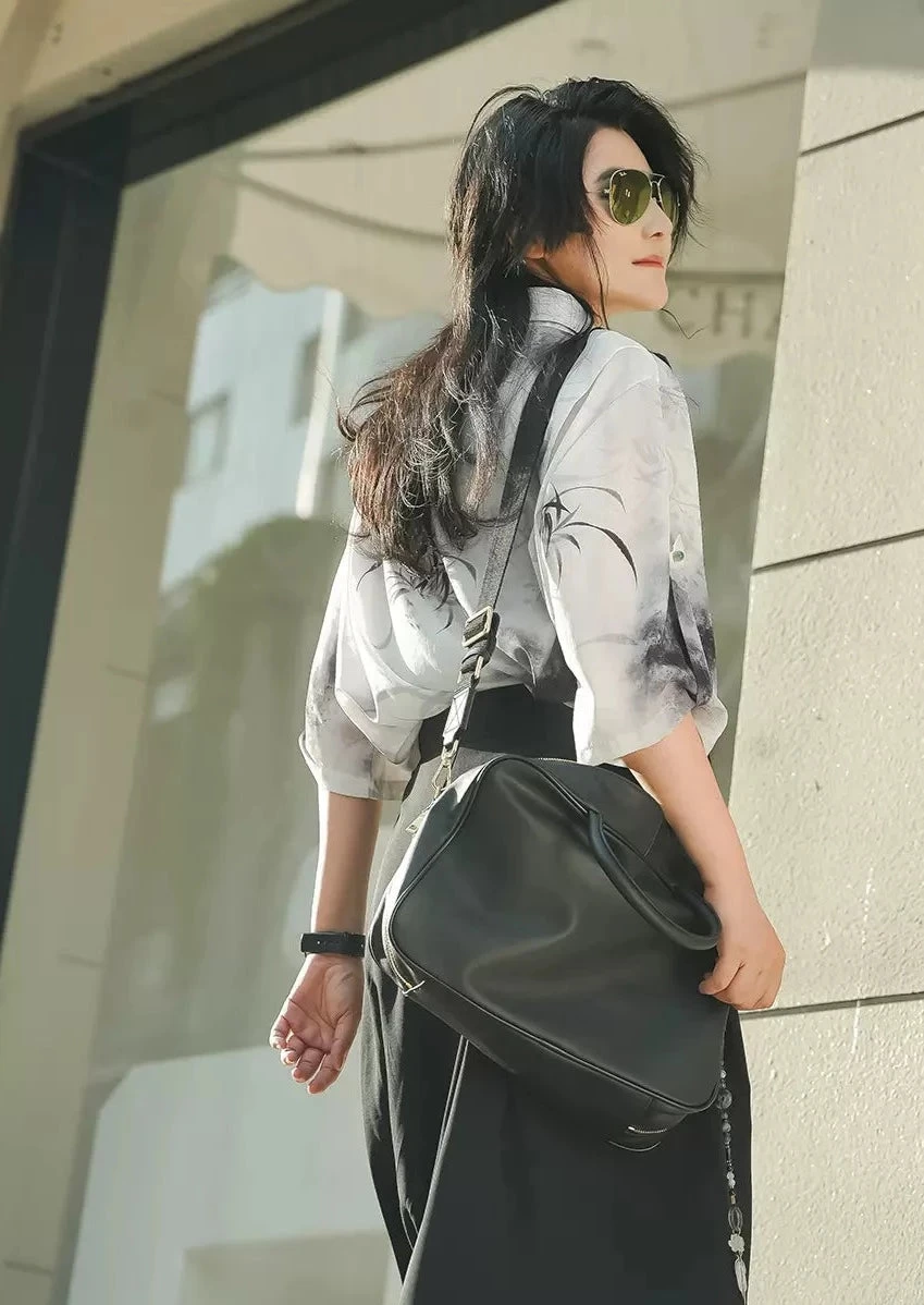 Unisex Modern Summer Hanfu Set, Clivia Print, Plus Size, Polyester-Spandex | HANFUBAO