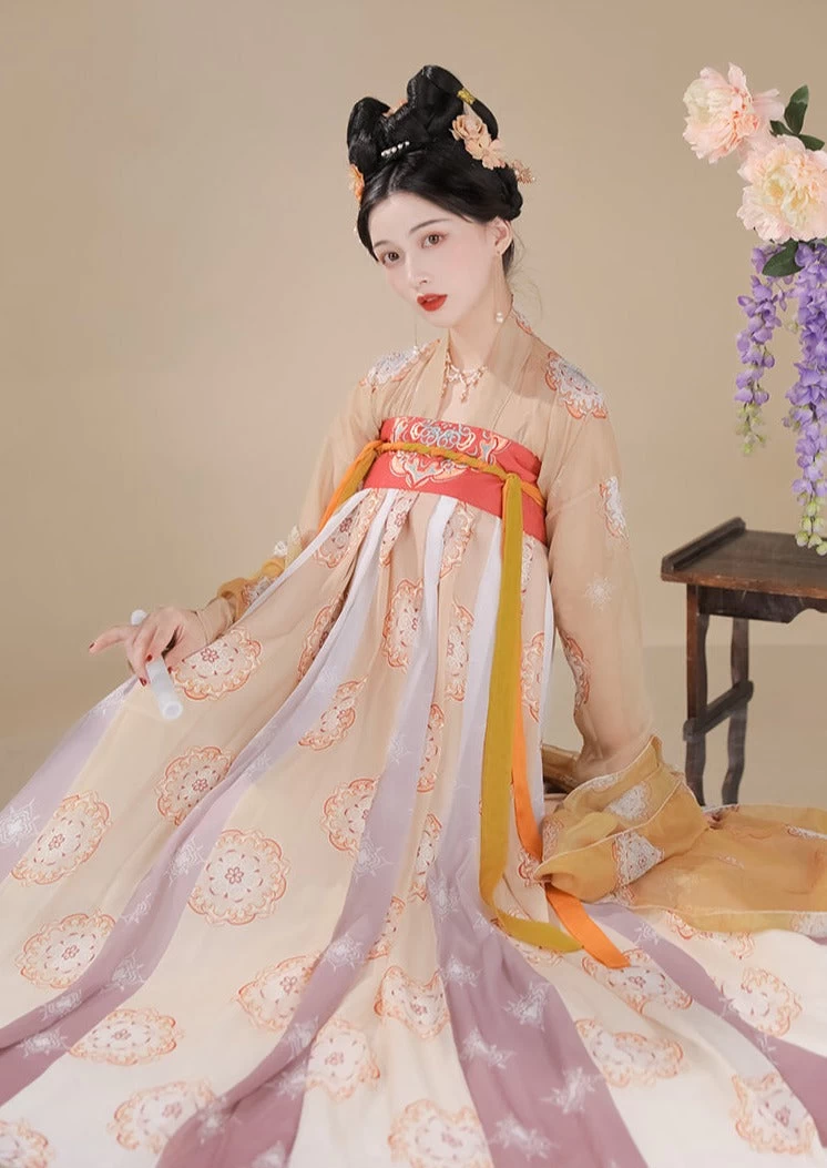 Yuhuan | Women Chiffon Hanfu Dress Floral Print Spring/Summer