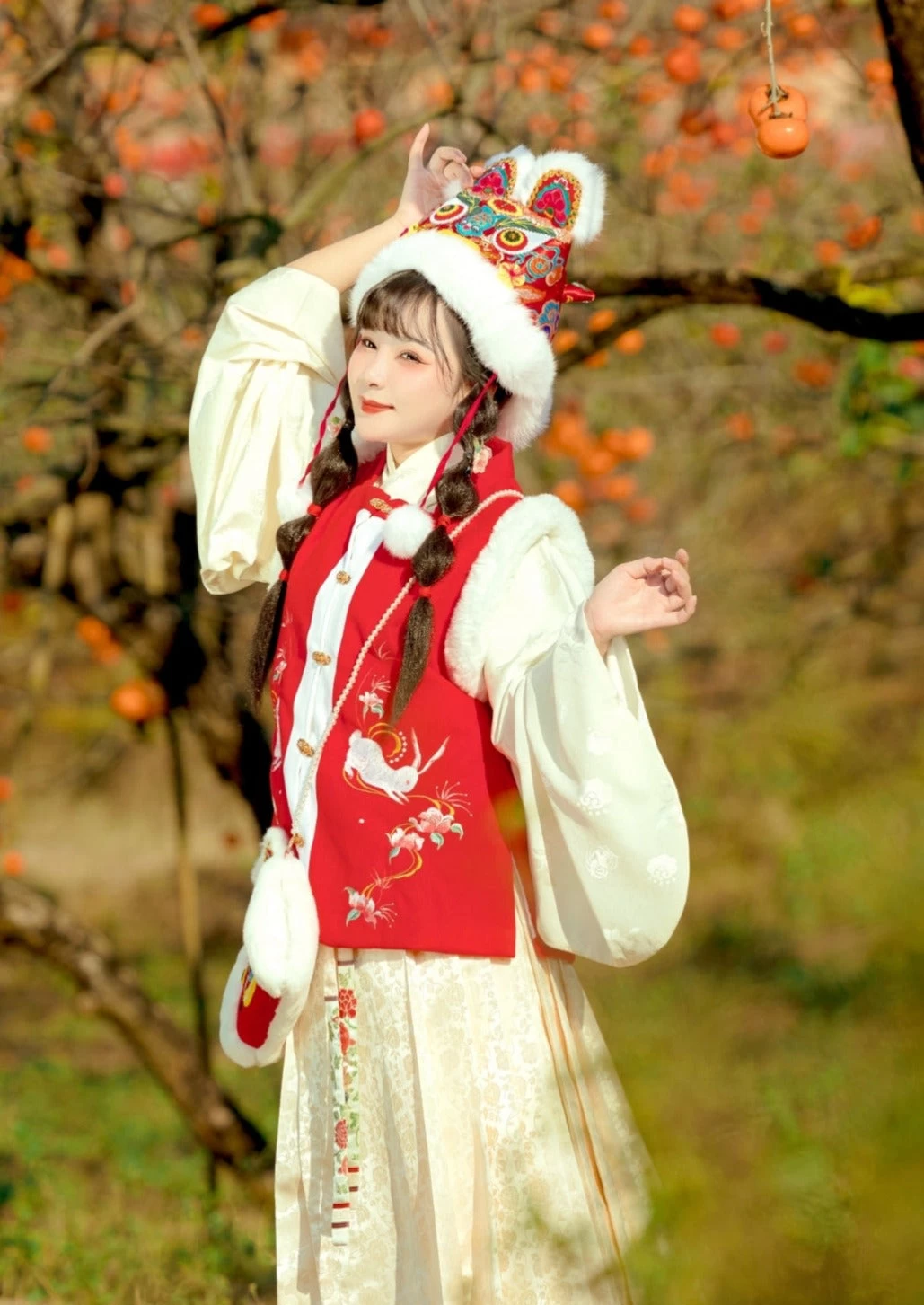 Unisex Real Rabbit Fur Hat & Hand Muff Winter Warm Set | HANFUBAO