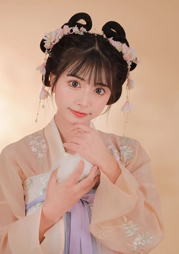 Women Crabapple Flower Yarn & Faux Pearl Hanfu Hair Clips Set (2pcs) | HANFUBAO