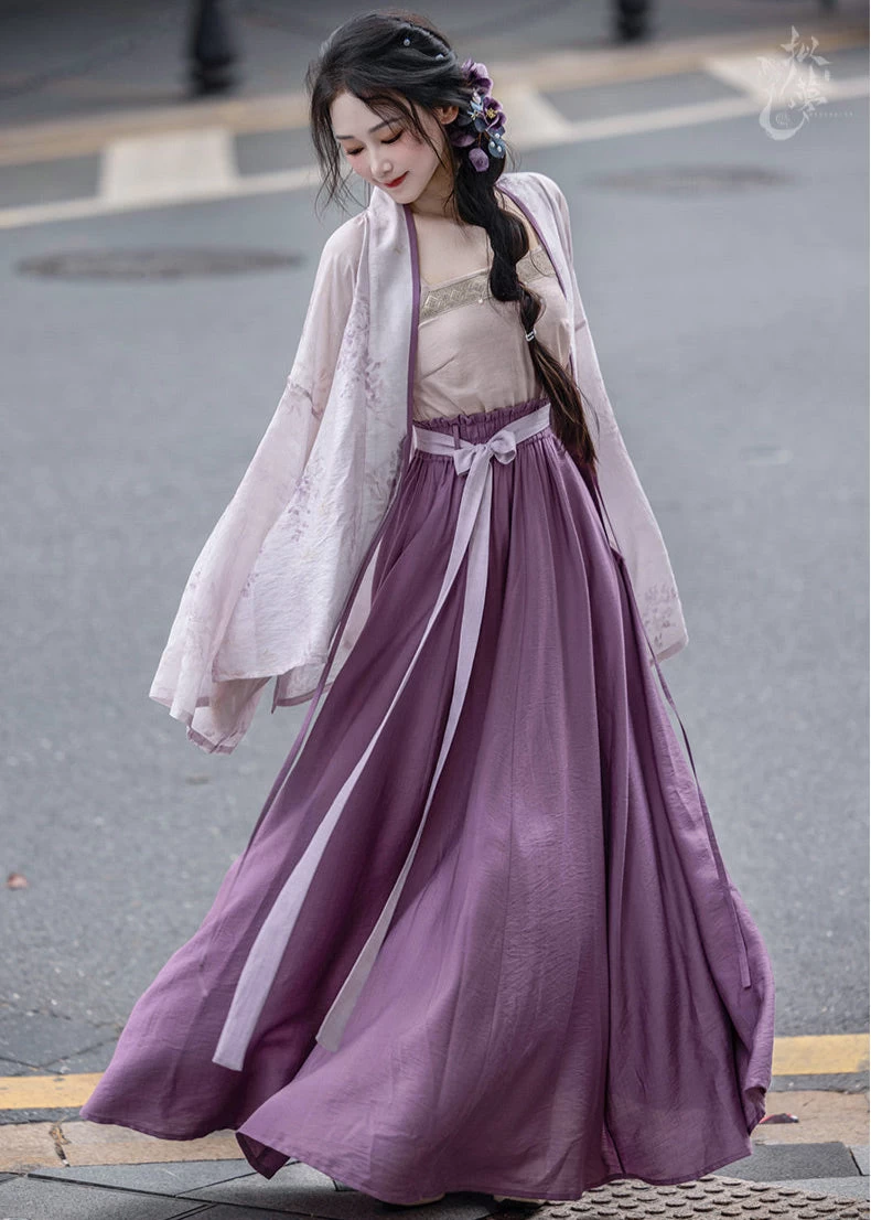 Women Viscose-Nylon Modern Daily Hanfu Set Wisteria Purple | HANFUBAO