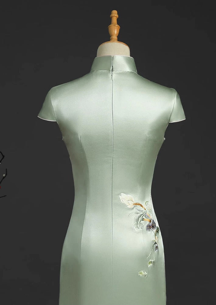 Women Silk Green Lotus Custom Made Qipao Cheongsam for Formal Events | HANFUBAO