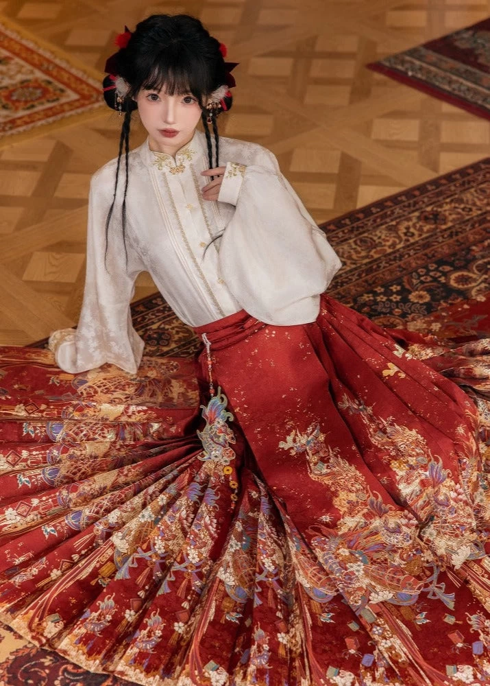 Women's 5-Piece Modern Wedding Hanfu Set, Embroidered Skirt & Jacket | HANFUBAO