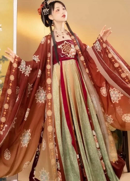 Women's Plus Size Chiffon 3-Piece Daily Hanfu Set Crimson Glow | HANFUBAO