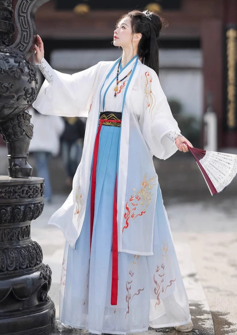 Unisex 5-Piece Flame Embroidery Song Dynasty Daily Hanfu Set | HANFUBAO