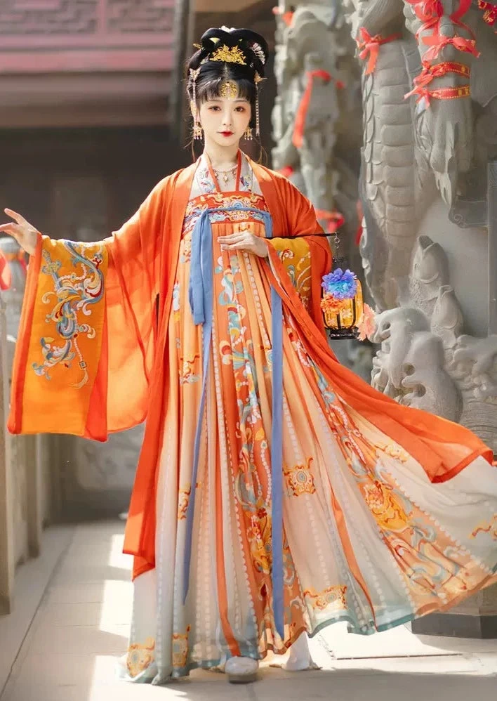 Women Modern Daily Hanfu Tang Chiffon Set Mountain Dream Pattern | HANFUBAO